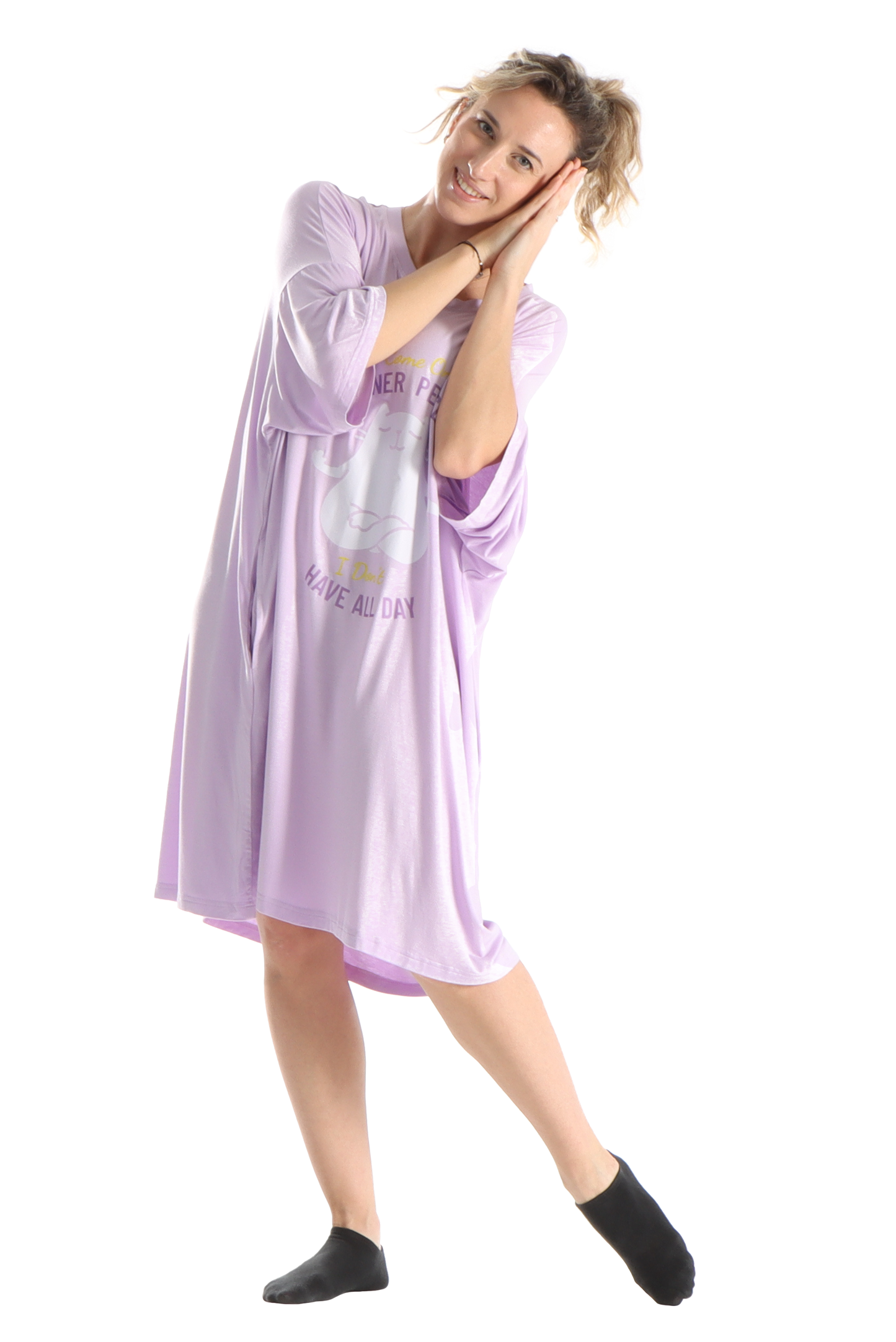 Meditation Cat Jump Pocket Oversized Sleep Shirt