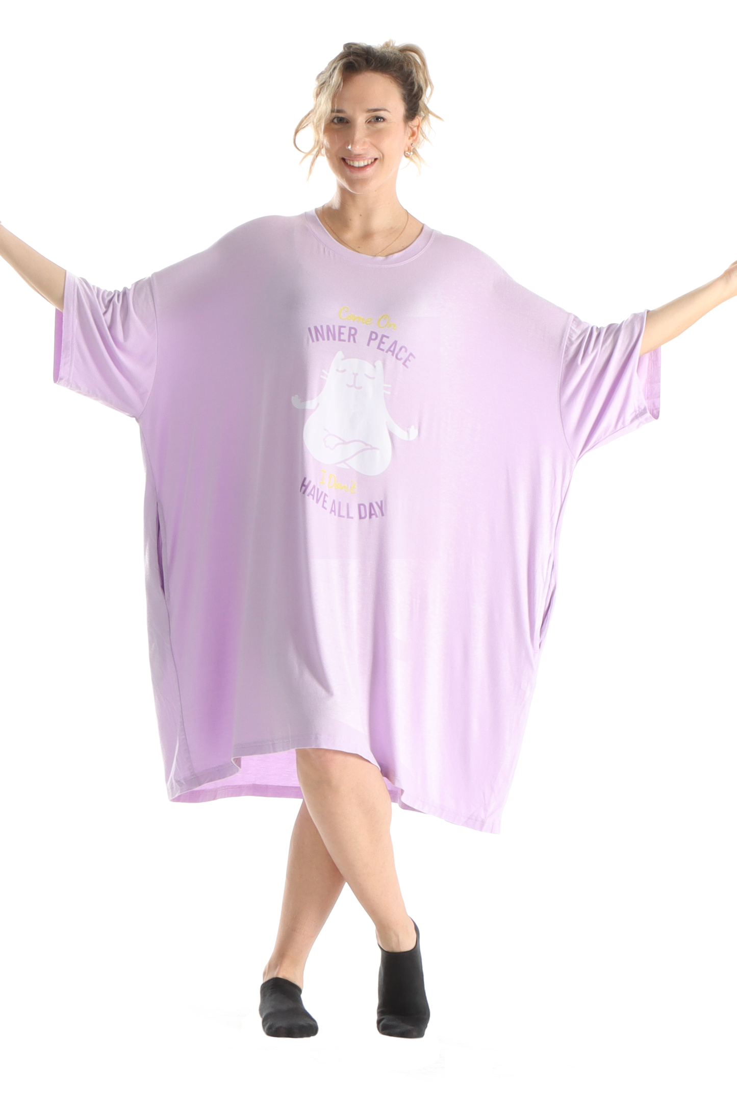 Meditation Cat Jump Pocket Oversized Sleep Shirt