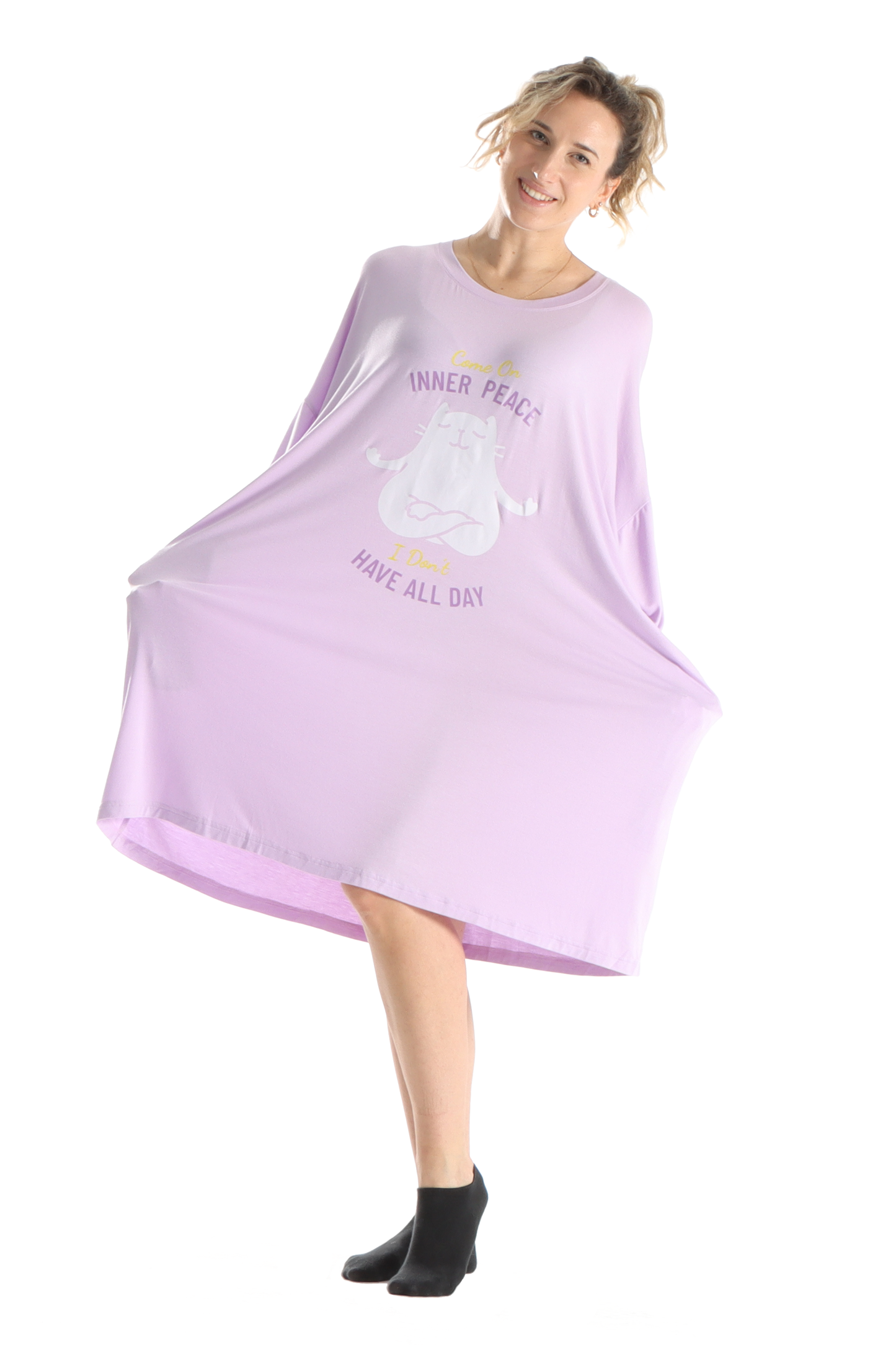 Meditation Cat Jump Pocket Oversized Sleep Shirt
