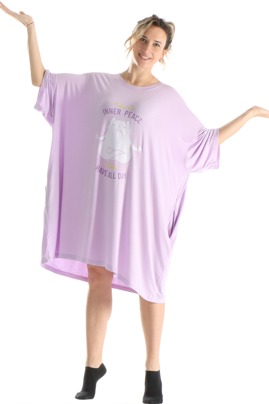 Meditation Cat Jump Pocket Oversized Sleep Shirt