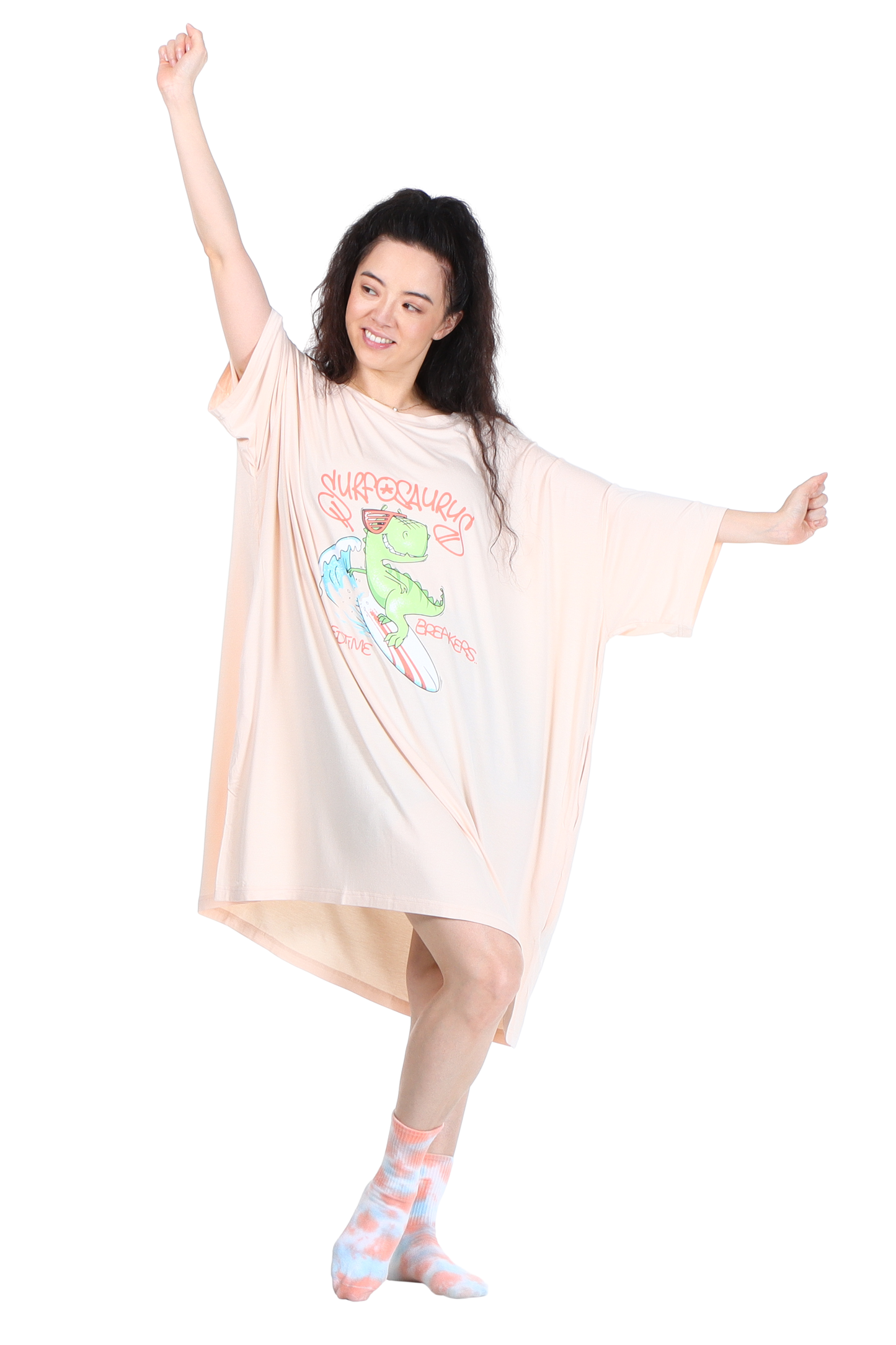 Dinosaur Jump Pocket Oversized Sleep Shirt