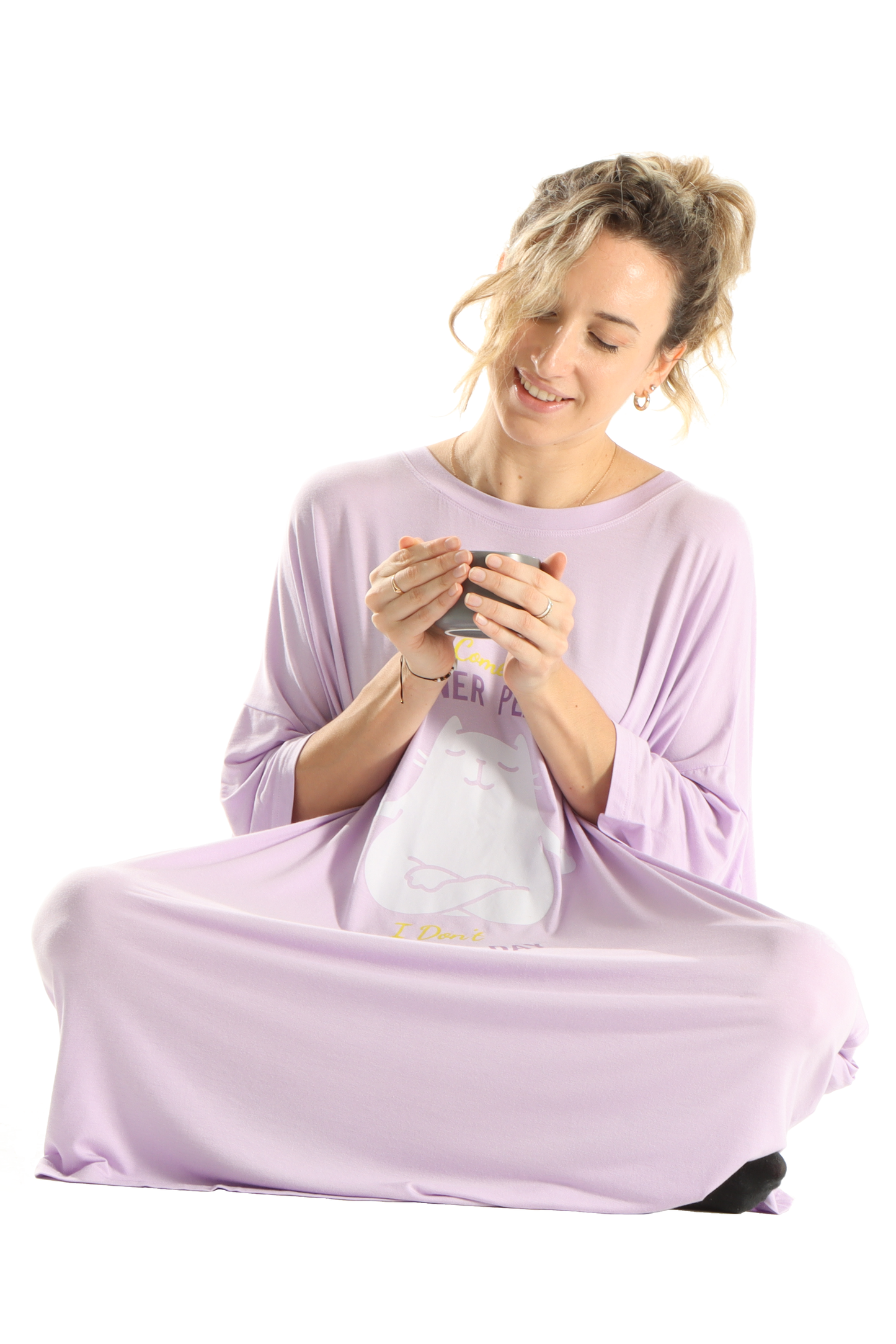 Meditation Cat Jump Pocket Oversized Sleep Shirt