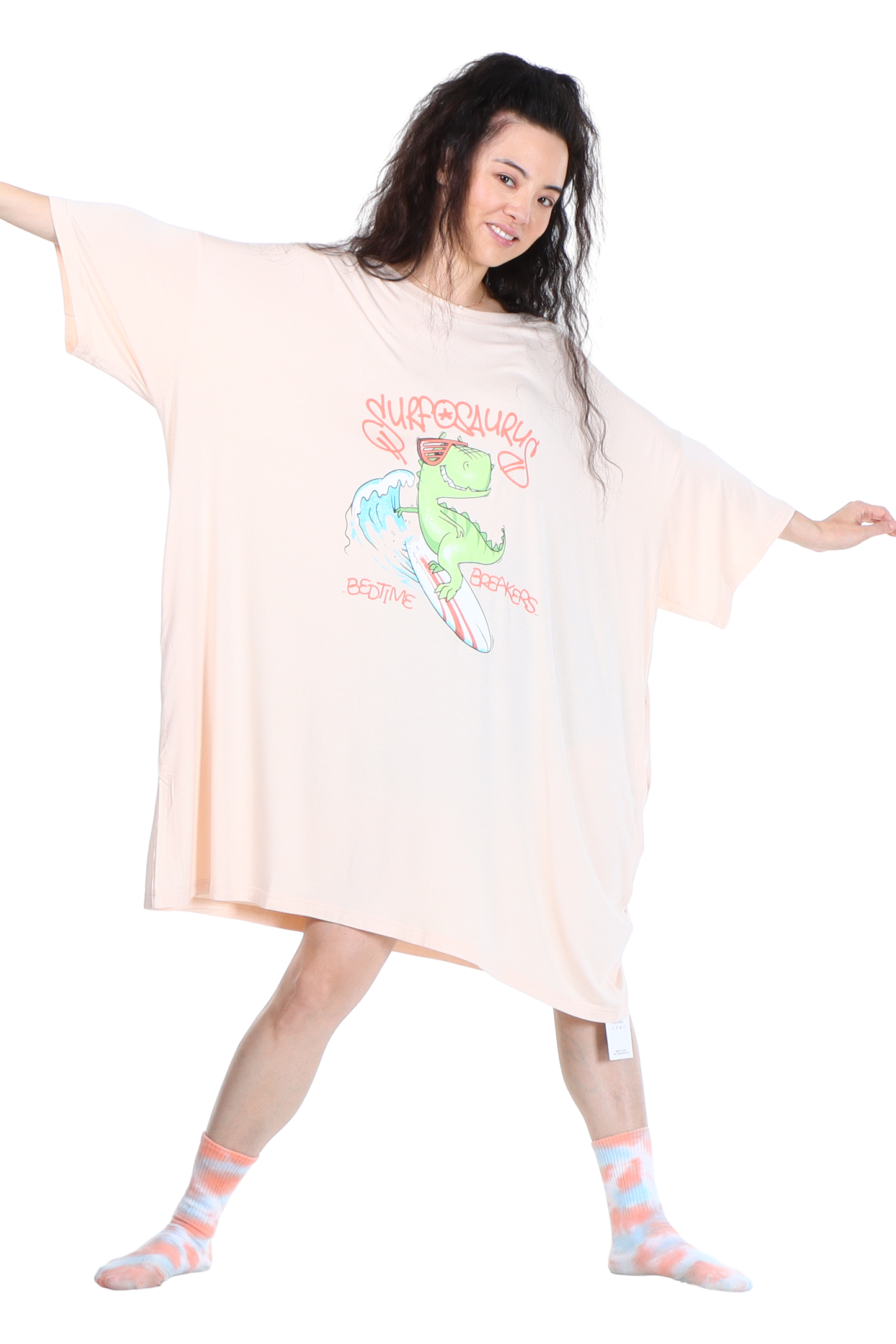 Dinosaur Jump Pocket Oversized Sleep Shirt