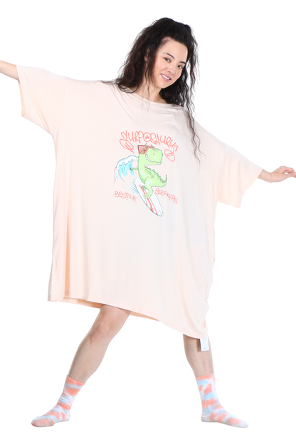 Dinosaur Jump Pocket Oversized Sleep Shirt