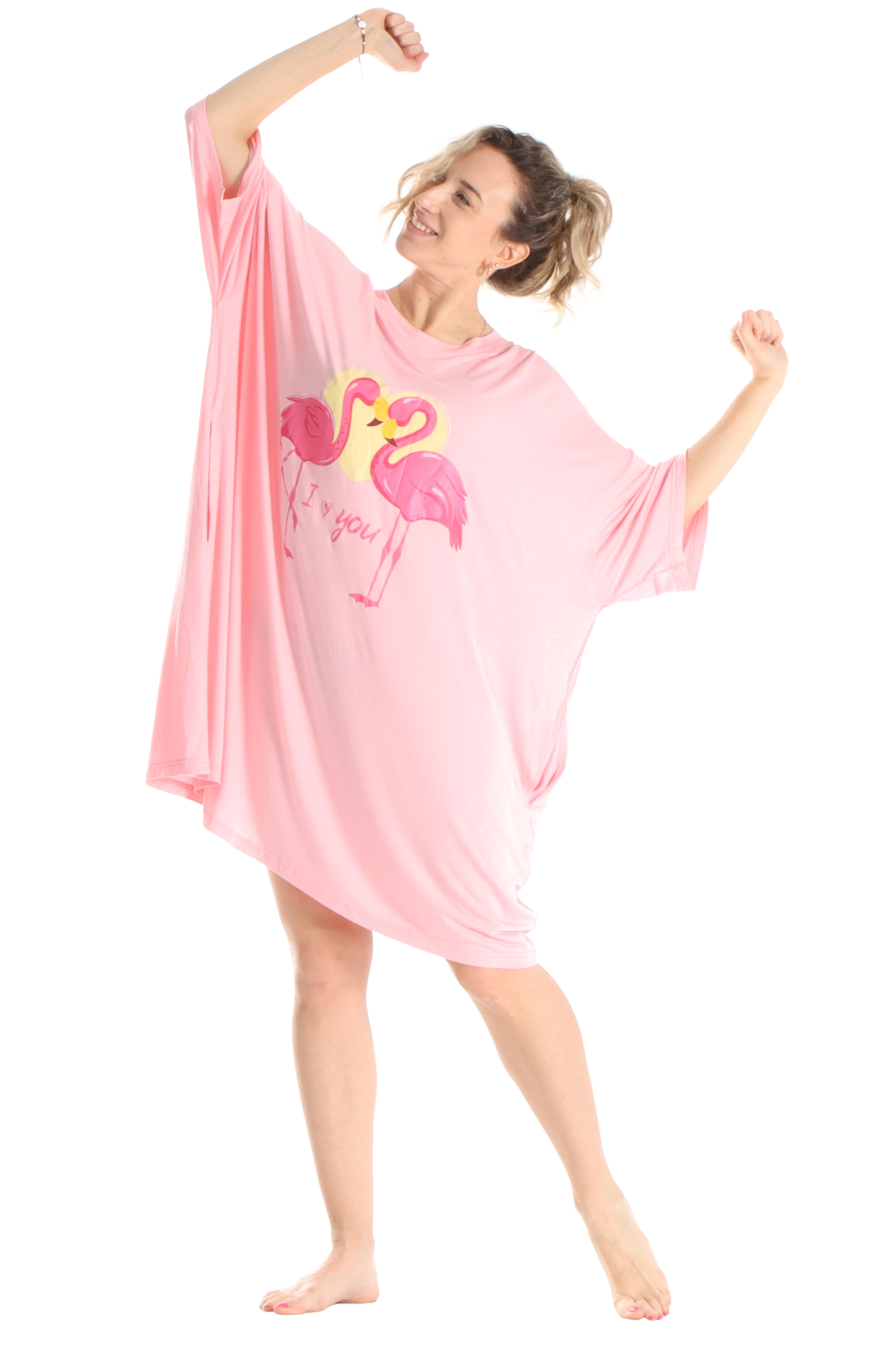 Flamingo Jump Pocket Oversized Sleep Shirt