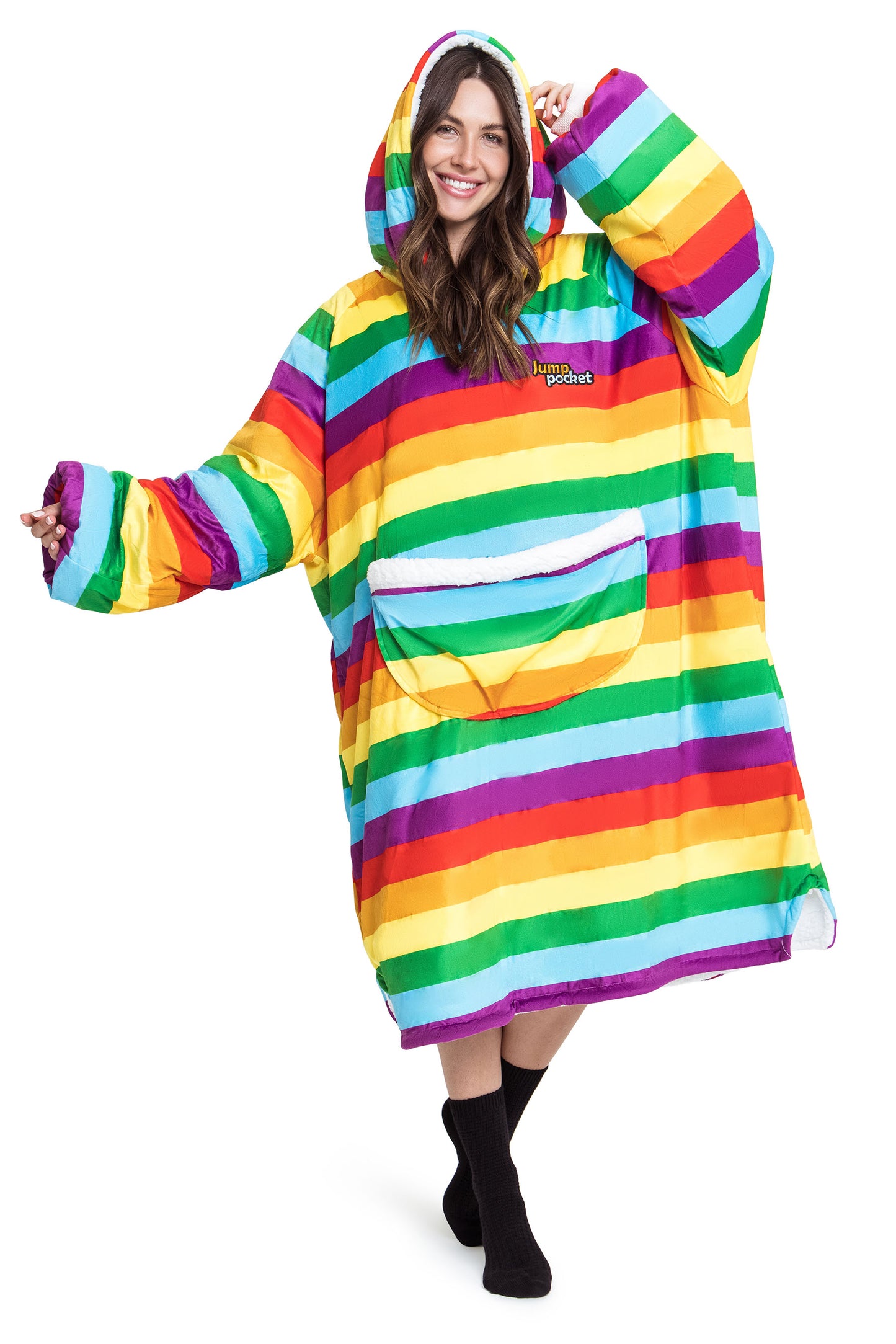 Sweat à capuche arc-en-ciel à poche sautante