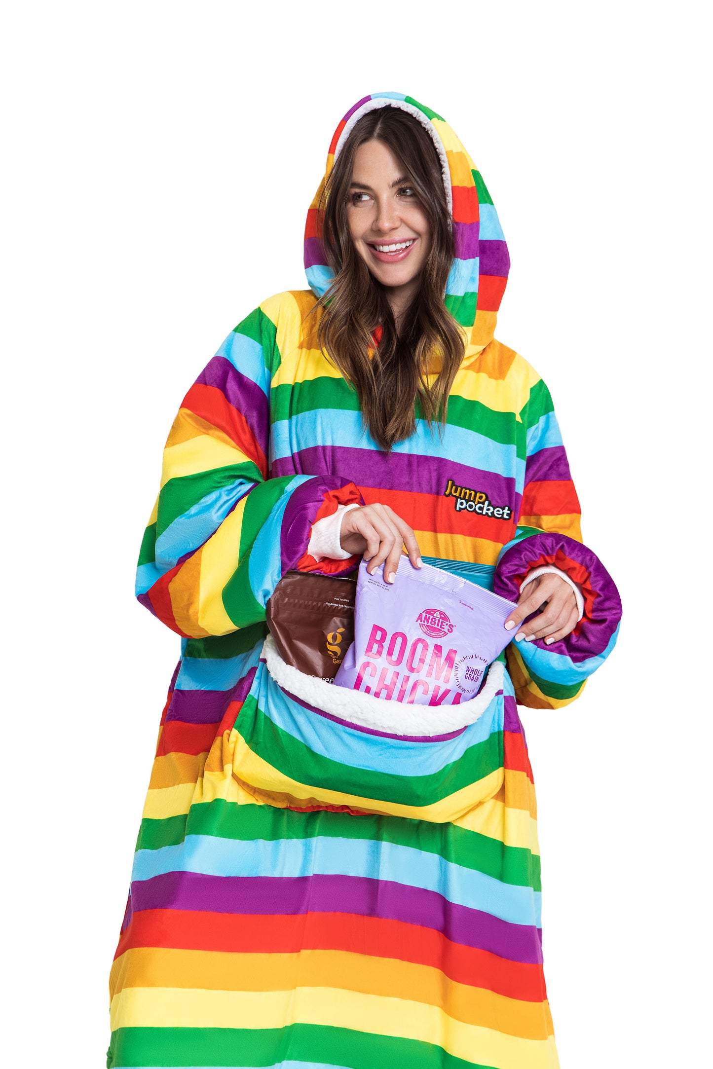 Sweat à capuche arc-en-ciel à poche sautante